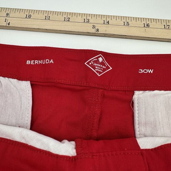 St. John's Bay Bermuda Shorts Plus Size 30W Red Cotton Stretch 10" Inseam Womens - Picture 3 of 6